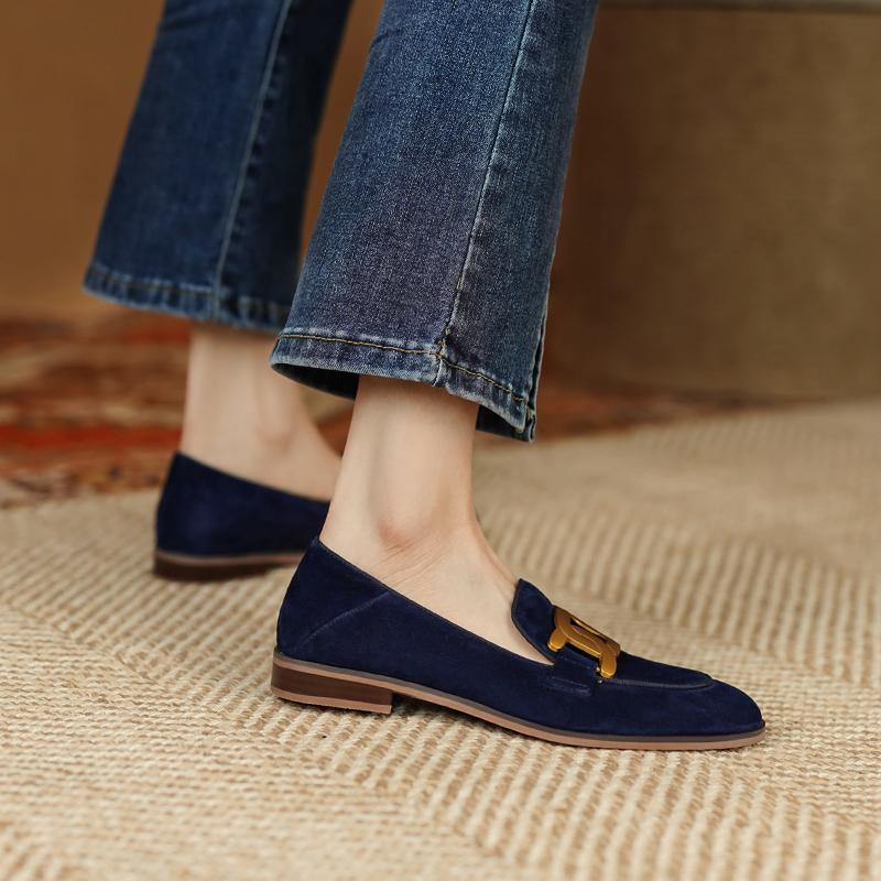 Women’s Retro Metal Buckle Slip-On Loafer Shoes