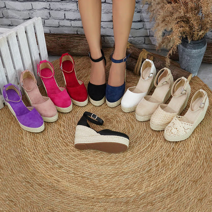 Platform Espadrille Sandals With Ankle Strap – Women's Chunky Heel Buckle Sandals