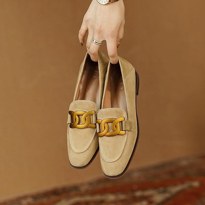 Women’s Retro Metal Buckle Slip-On Loafer Shoes