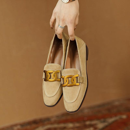 Women’s Retro Metal Buckle Slip-On Loafer Shoes