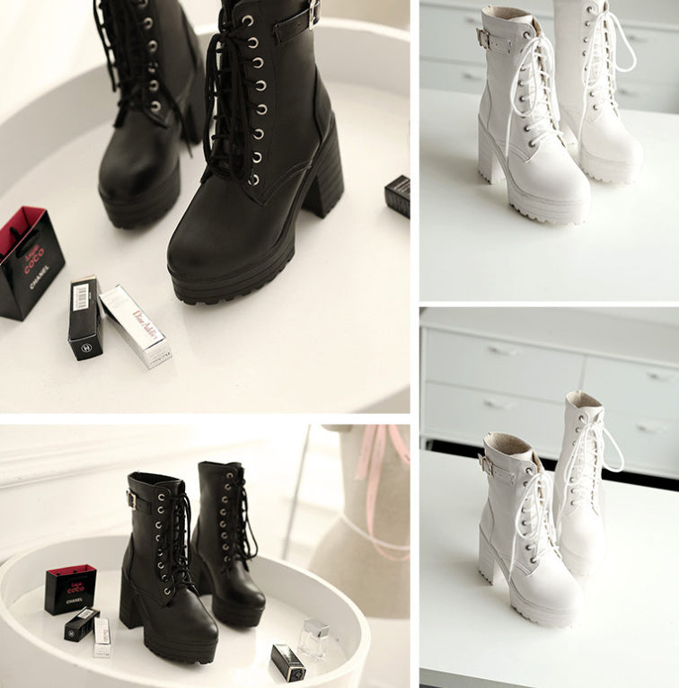 Women’s Chunky Heel PU Martin Boots – Stylish Ankle Combat Boots
