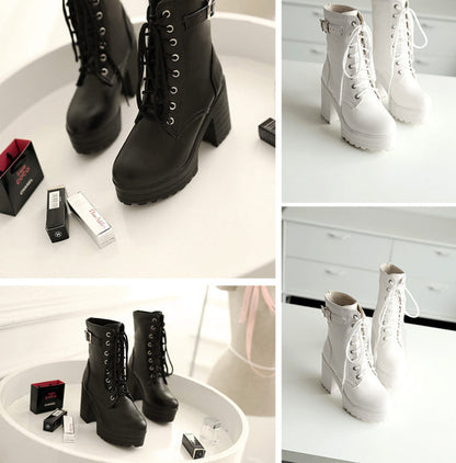 Women’s Chunky Heel PU Martin Boots – Stylish Ankle Combat Boots