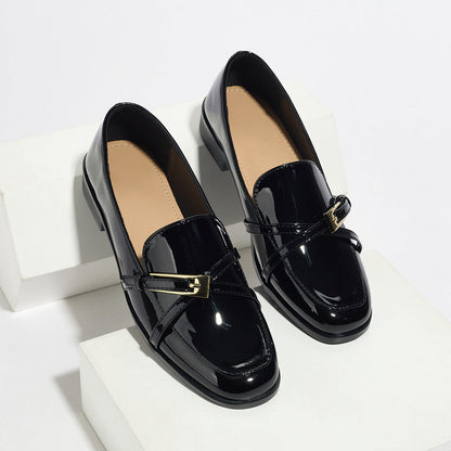 Women’s Patent Leather Square Toe Loafers | Low Heel Slip-On Flats