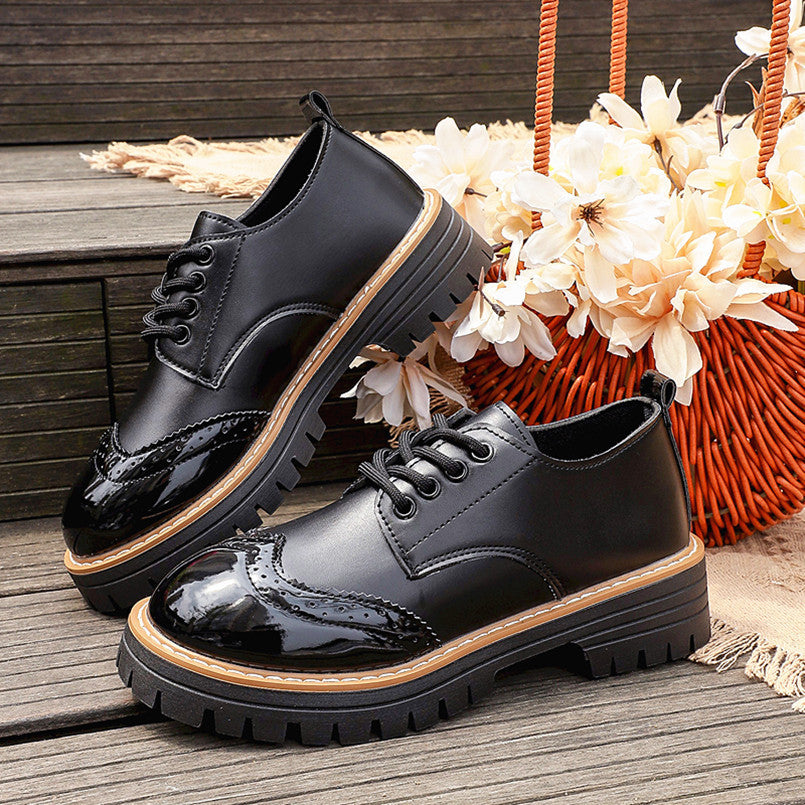 Round Toe Flatheeled Laceup Pumps For Women