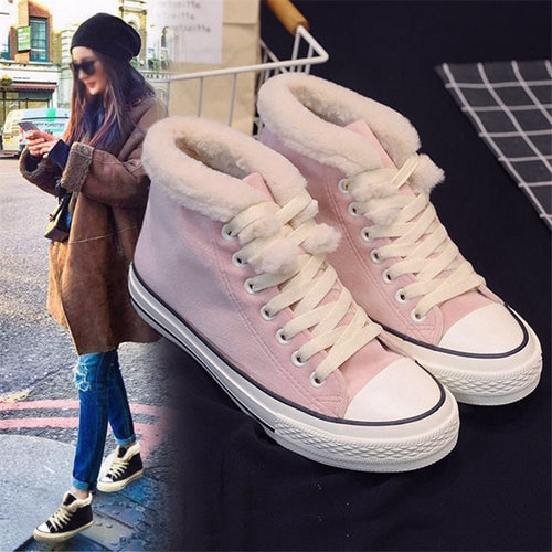 Plush Cotton-Padded Canvas Shoes Women