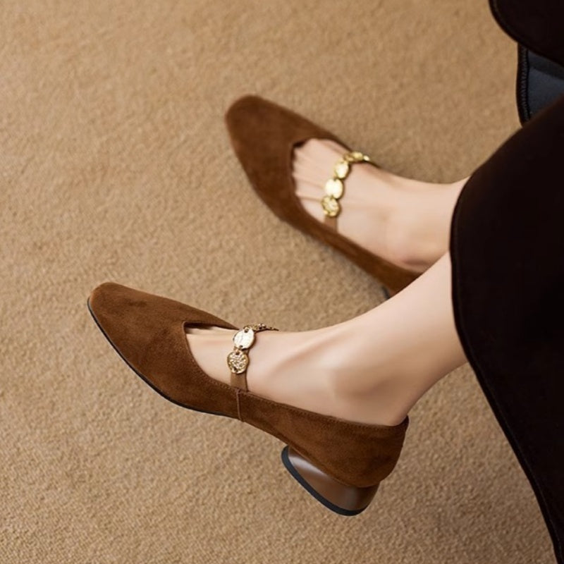 French Retro Square-Toe Suede Pumps – Women’s Low-Cut Autumn Style