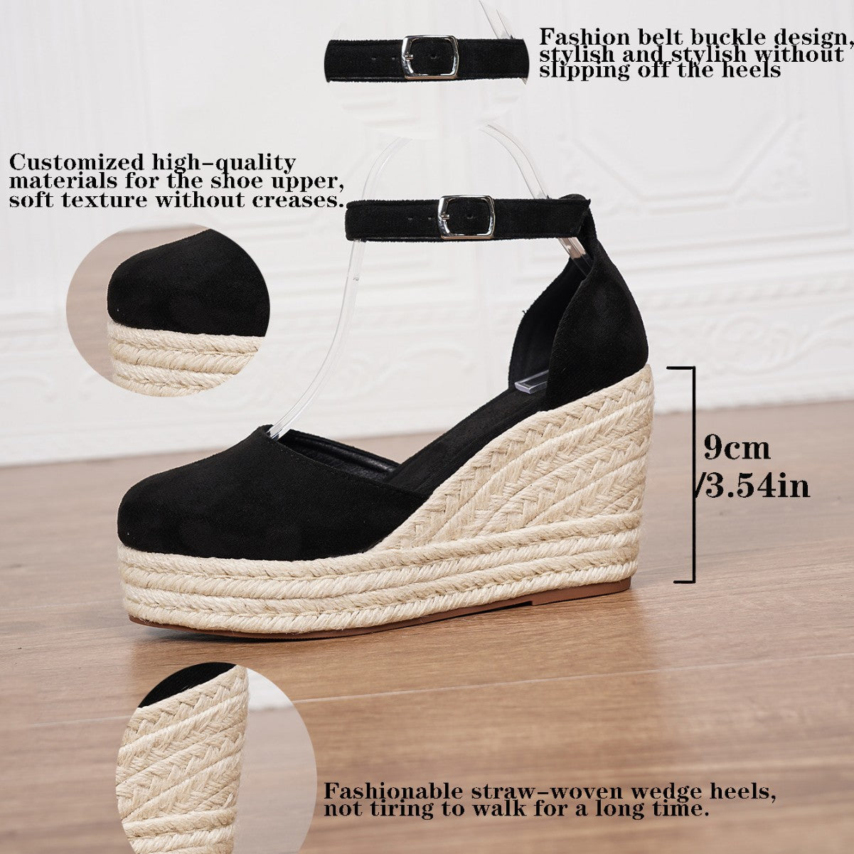 Platform Espadrille Sandals With Ankle Strap – Women's Chunky Heel Buckle Sandals