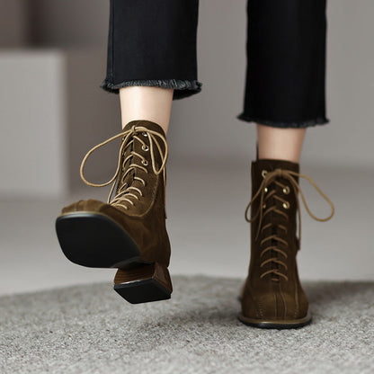 Women’s Square Toe Martin Boots – All-Match Casual Ankle Boots