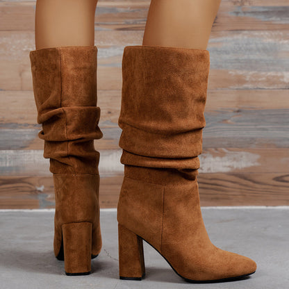 European & American Slip-On High Heel Fashion Boots – Women’s Elegant Booties