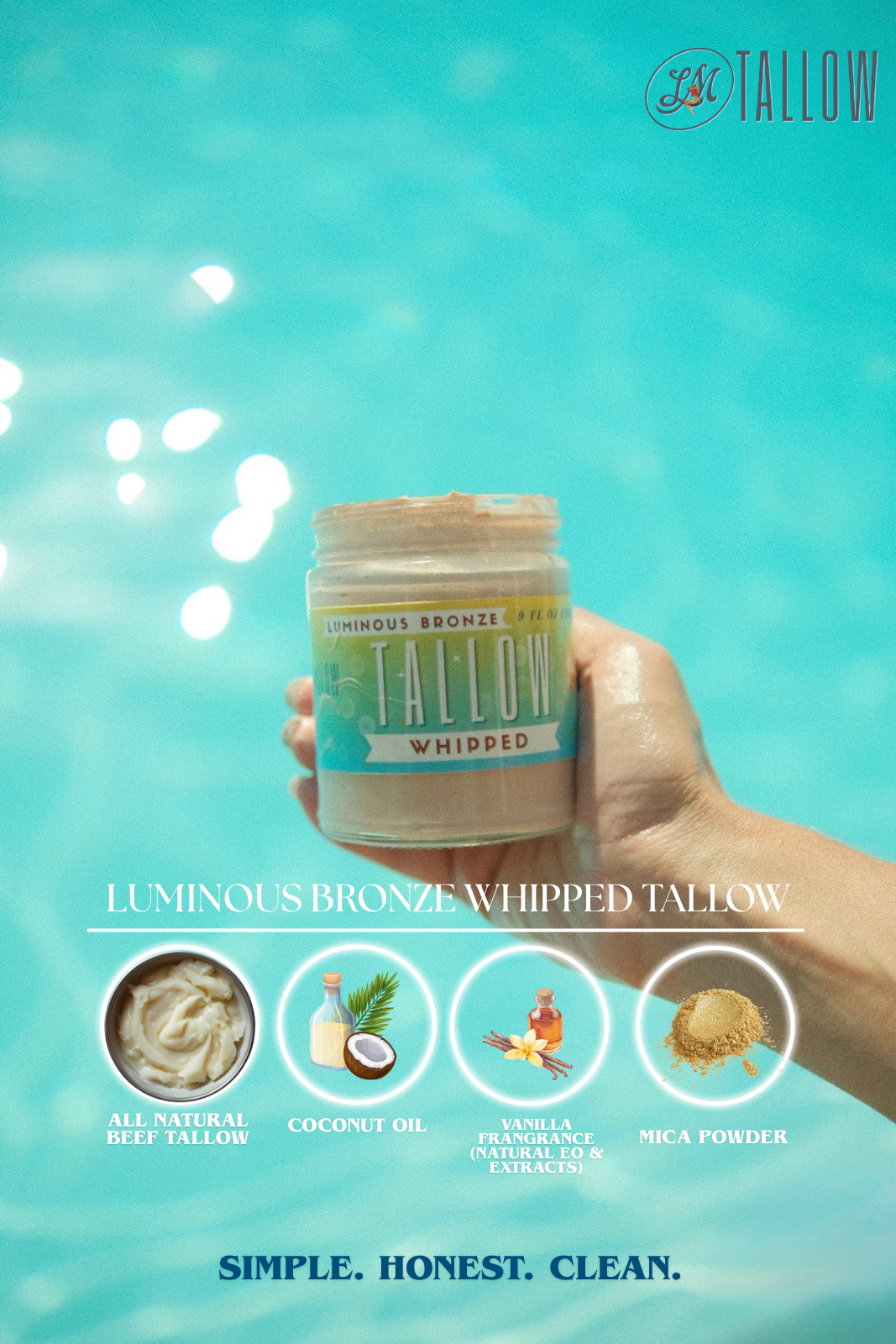 Luminous Bronze Whipped Tallow Moisturizer - Natural Bronzing Body Butter with Mica
