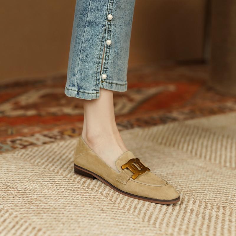 Women’s Retro Metal Buckle Slip-On Loafer Shoes