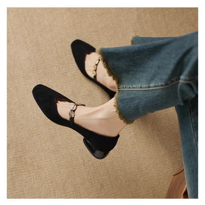 French Retro Square-Toe Suede Pumps – Women’s Low-Cut Autumn Style