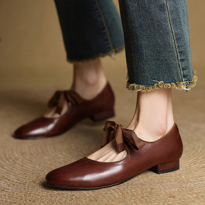 Women’s Vintage French Style Low Heel Leather Shoes