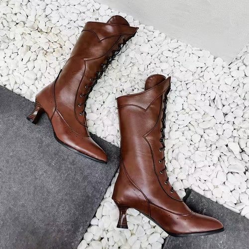 Lace-Up Martin Boots | Round Toe Wine-Cup Heel | Large-Size Women’s Boots