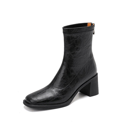 Stretch Retro Chunky Heels Commuter Boots — High Heel Style