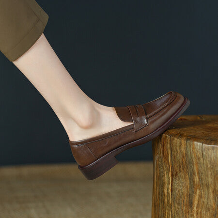 Women’s British Style Vintage Heeled Leather Shoes