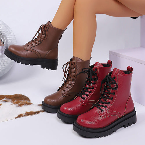 Women’s Plus Size Chunky Sole Lace-Up Ankle Boots