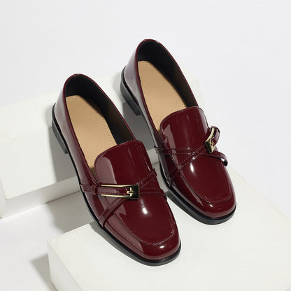 Women’s Patent Leather Square Toe Loafers | Low Heel Slip-On Flats