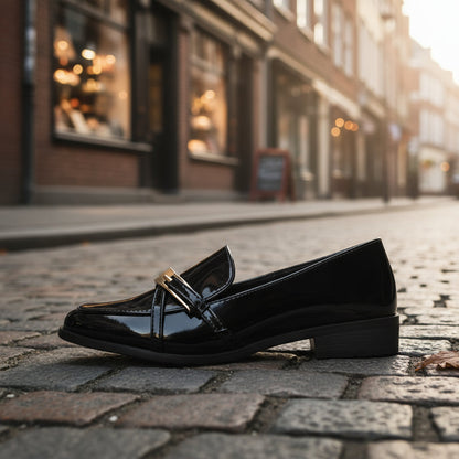 Women’s Patent Leather Square Toe Loafers | Low Heel Slip-On Flats